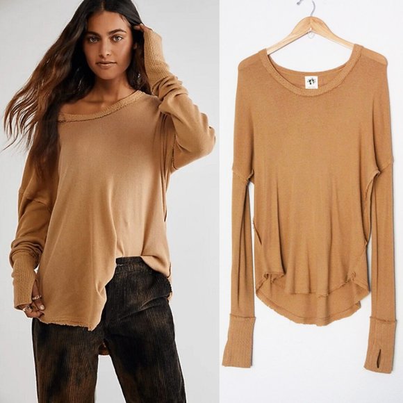Free People Tops - Free People We The Free Colby Long Sleeve Tee Longline Tunic Apple Cinnamon $68